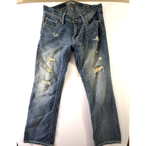 BKE Carter Denim Jeans Size 33R x 31 Tattered Distressed Mens Buckle